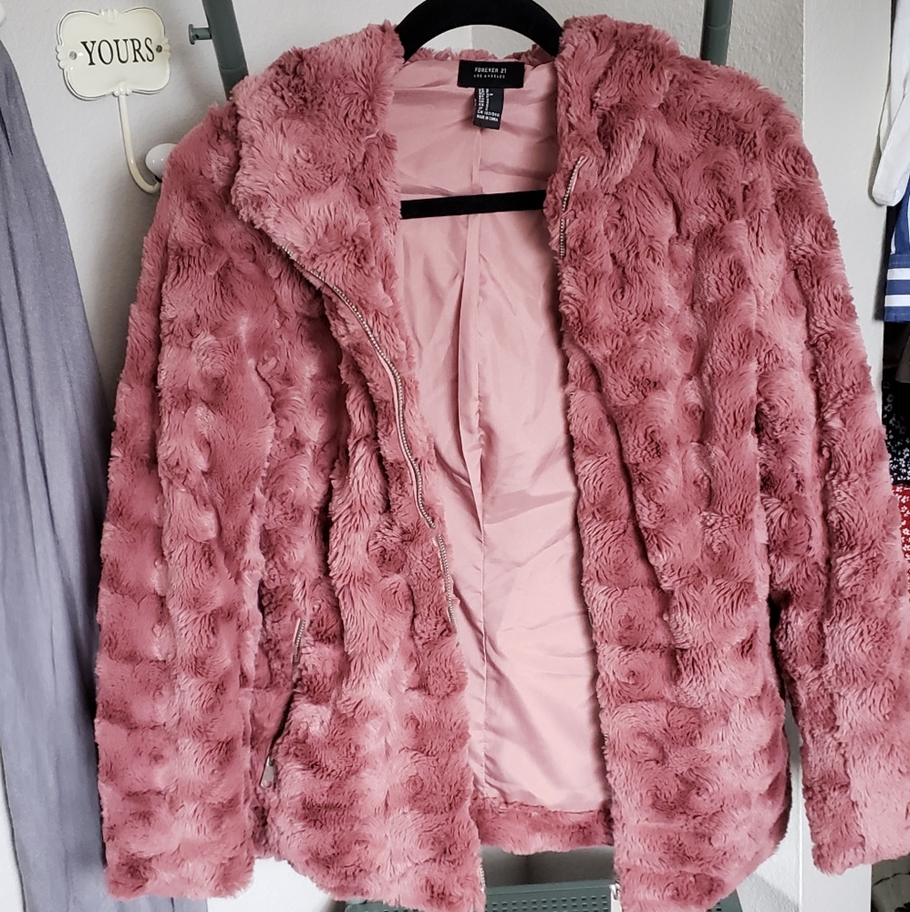 Fun Pink Fuzzy Zip-Up Jacket W/ Hood